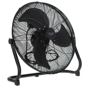Velocity fan Adler AD 7334 — 45 cm diameter, 110 W, 3 speeds, 125° oscillation, aluminium propeller, black