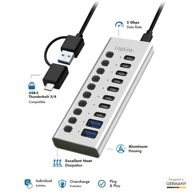 LOGILINK UA0448 10‑портовый USB 3.2 Gen1 хаб Photo 2