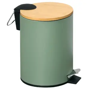 Waste Bin KESPER 17×17×24 cm, green with bamboo lid, stainless-steel rim, FSC