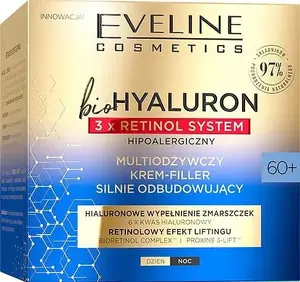 Крем-филлер Eveline bioHYALURON 3xRetinol System 60+ — мультипитательный восстанавливающий 50 мл
