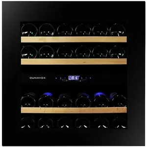 Built-in dual-zone wine cooler Dunavox DAVG25.63DMB.TO with push-to-open, wooden telescopic shelves, UV-filtered double-glazed door