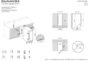 Undercounter wine cooler Dunavox DAUF17.58DMB with wooden telescopic shelves, UV-filtered double-glazed door