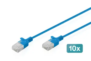 Patch cable DIGITUS CAT6 U-UTP Slim, 2 m, blue — pack of 10