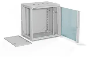 Настенный шкаф 19" Alantec 12U 600x450 мм, одностворчатая стеклянная дверь, съёмная задняя панель, съёмные боковые панели на замке, 4 монтажные рейки, серый