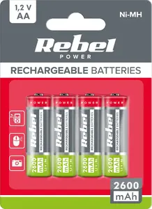 Rechargeable Ni‑MH AA batteries Rebel 2600 mAh 1.2V — 4 pcs