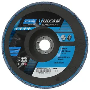 Abrasive flap disc Norton Clipper Vulcan Zirconia FLD FDTF 180 x 22 mm P80