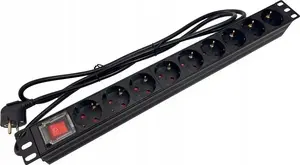 Power strip Alantec 19" 230V — 9 sockets (Type F CEE 7/3 Schuko), LED switch, 1.8 m CEE 7/7 cable