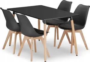 Ēdamistabas komplekts LEOBERT: taisnstūra galds ADRIA 120x80 cm melns + 4 krēsli MARK melni