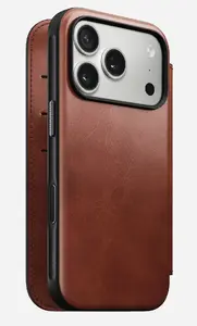Folio phone case Nomad Modern Leather Folio for iPhone 17 Pro, leather brown, 3 card pockets, fits 16 cm (6.3") screen