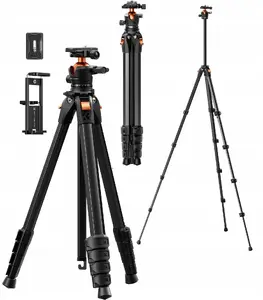 Tripods K&F SB11520 — foto/video statīvs 187 cm maksimālais augstums, 10 kg slodze, Arca‑Swiss plate, 3D galva, telefona/planšetdatora turētājs