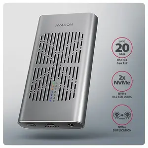 Внешний корпус AXAGON EEM2-20GD USB-C 20 Гбит/с для двух M.2 NVMe SSD с функцией аппаратного клонирования