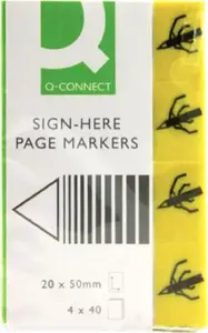 Index tabs Q-Connect Sign-here paper 20×45 mm 4×40 sheets yellow