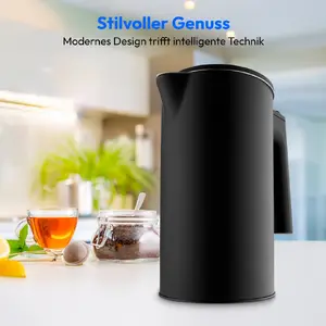 MEDION MD 12106 Electric Kettle 1.5 L 2200 W Black Stainless Steel with Keep Warm Function and Auto Power Off