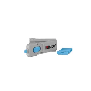 Port blocker with key Lindy 40324 for DisplayPort, Blue, 42×20×10 mm, ABS, 5 pcs