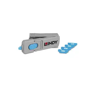 Port blocker with key Lindy 40320 for HDMI ports, Blue, ABS, 69×19×12 mm, 5 pcs