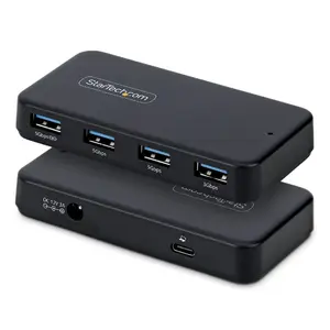 StarTech ST4300USB3V2 USB-A 4-portu hubs — 5 Gbps, ar pašpiepildi, 2‑in‑1 USB-C/USB-A host kabeļa, 1x BC 1.2 uzlādes ports, 24W adapteris