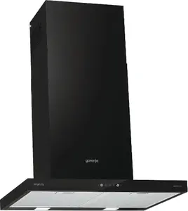 Wall-mounted cooker hood Gorenje WHT6SYB, max extraction 650 m³/h, black glass and steel, LED, 2 aluminium filters