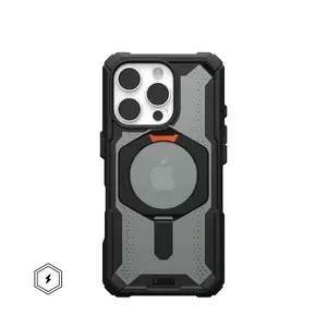 Mobile phone cover Urban Armor Gear Plasma XTE for iPhone 16 Pro, fits 16 cm (6.3") screen, Black/Orange, desktop stand