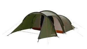 Туннельная палатка easy camp Pasvik 4 — на 4 чел., жесткий каркас, тент водонепроницаемость 3 м, алюминиевые дуги, темно-зеленая, 2350×4050×1200 мм