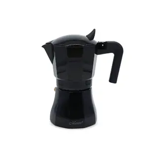 Moka pot Maestro MR-1658-3 — aluminium stovetop coffee maker, 3 cups (0.15 L), black, hinged lid