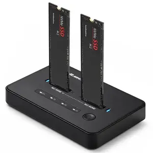 Docking station QOLTEC 52366 — dual M.2 NVMe PCIe SSD, USB-C 20Gb/s, supports up to 2×8TB, offline cloning