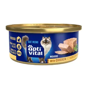 Влажный корм для кошек OptiVital OPTIVITAL Mousse Chicken, для взрослых, 85 г, белок 10,5%, жир 6,5%, влага 77,5%