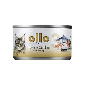 Влажный корм для кошек OLLO Cat nr 3 — тунец и курица с креветкой в бульоне, 70 г, дополнительно питание, белок 17.9%