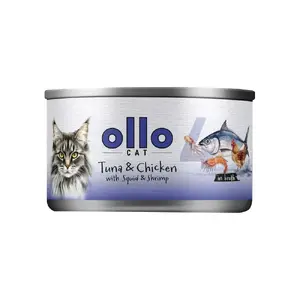 Влажный корм для кошек OLLO Cat nr 4 тунец и курица с кальмаром и креветкой в бульоне, 70 г