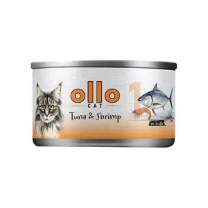 Влажный корм для кошек OLLO Тунец и Креветка в бульоне, дополнительный корм, 70 г, без злаков, для взрослых