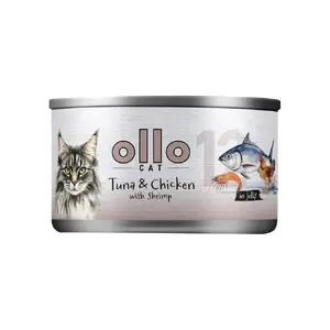 Влажный корм для кошек OLLO Cat nr 12 Тунец и Курица с креветкой в желе, 70 г, беззерновой, дополнительный корм