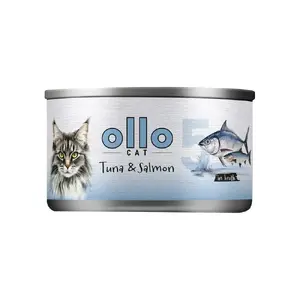Влажный корм для кошек OLLO nr 11 Тунец и Лосось в бульоне, дополнительный 70 г, белок 16,74%, жир 1,1%