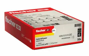 FISCHER HybridPower wall plug 10x90 mm – 50 pcs, fire-resistant, with key