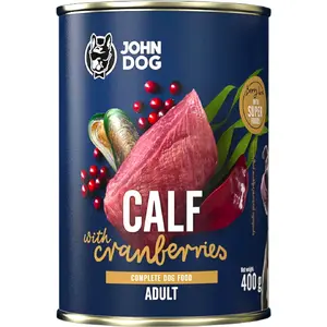 Влажный корм для собак john dog Berry Line — телятина с клюквой, 400 г, беззерновой, полноценный корм