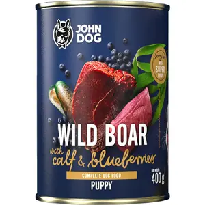 Влажный корм для щенков JOHN DOG Berry Line — дикий вепр с телятиной и черникой, 400 г, полный рацион
