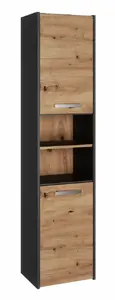 Шкаф для ванной top e shop S40 ANTRACYT/ARTISAN, напольный, 400×300×1700 мм, 6 полок, 2 дверцы