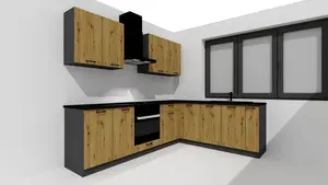 Kitchen furniture set STOLKAR Cosmo Design ANIKA, artisan oak doors, graphite frame, width 260 cm, depth 200 cm, MDF doors 1.6 cm
