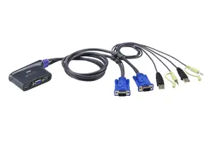 KVM slēdzis ATEN CS62U 2 portu USB, VGA video, USB tastatūra/peles atbalsts, 2048x1536, 1.8 m kabeļi, zils
