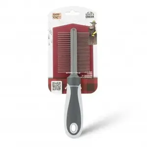 Comb for pets Barry King BK-14055, double-sided with handle, gray, 6.4 x 22 cm