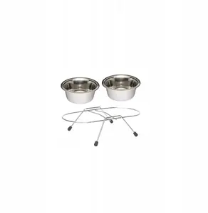 Feeder Stand with Bowls 0.9 L, Hobby — Chromed pet feeder stand with two 0.9 L bowls