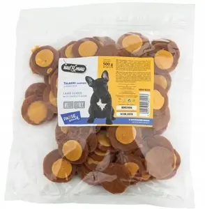 Sunu našķis Hau & Miau Pausesnack — jēra šķēlītes ar siera garšu, 500 g