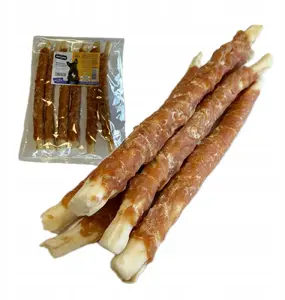 Suns košļājamā nūjiņa Hau & Miau Pausesnack — ādas nūja apvīta ar vistu, 30 cm, Ø 2,5 cm, 500 g