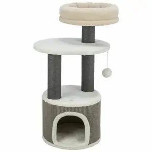 Cat house Trixie model 44469 — indoor jute and polyester cat tower, 380×380×850 mm, beige/grey/white