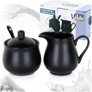 Sugar bowl and milk jug set Vilde porcelain black 3-piece
