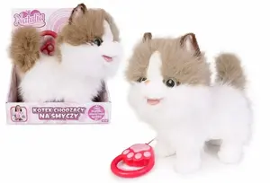 Artyk cat on a leash, white and red - realistic plush pet toy, wearable leash feature