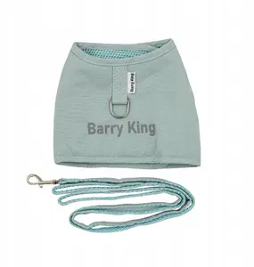 Dog harness and leash set, blue nylon canvas, size L