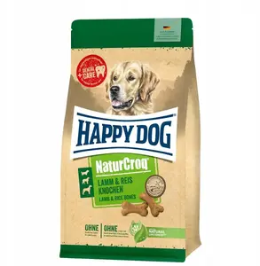 Suņu kārums happy dog NaturCroq Knochen — jēra un rīsu gabaliņi vidējiem un lieliem suņiem, 500 g