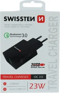 Charger Sourcing Swissten Premium Network Charger 2x USB QC3.0 23W Black
