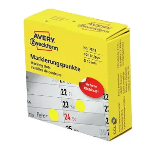 Pašlīmējošas apaļas etiķetes Avery 3852, diametrs 1 cm, pastāvīgais līme, 800 gab., dzeltenas