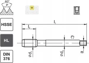 Метчик FANAR M16 DIN-376C R40 (6H) HSSE HL INOX, резьбонарезной инструмент для нержавеющей стали