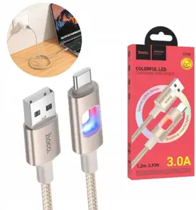 USB A to USB-C Cable HOCO U144 1.2 m 3A with LED indicators, white